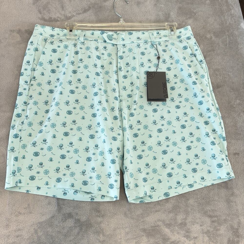 NWT G/FORE Mens 38 SHORTS 3D LOGO MAVERICK AQUA GREEN SKULL PERFORMANCE GOLF
